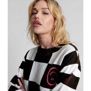 One Teaspoon Scoreboard Smiley Knit Checkered Oversized Sweater Nwt